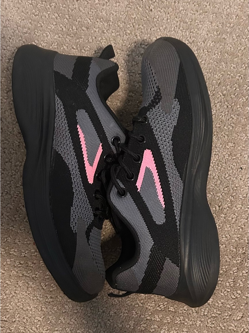 Women's Black & Gray Athletic Sneakers with Pink Accent